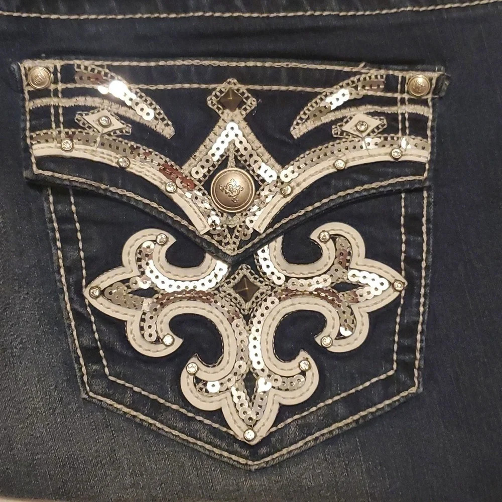 New Direction Weekend Blue Jean Shorts with Studs and Cuffed Leg - Picture 9 of 11